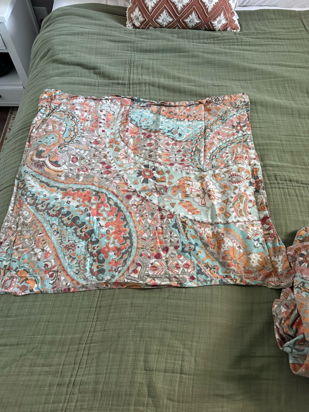 Boho Paisley Print Euro Sham in Teal + Coral